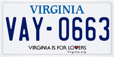 VA license plate VAY0663