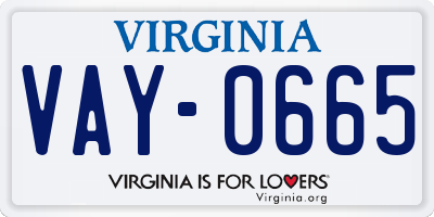 VA license plate VAY0665