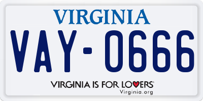 VA license plate VAY0666