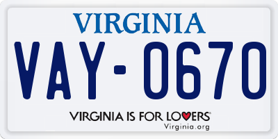 VA license plate VAY0670