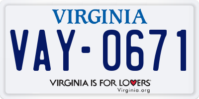 VA license plate VAY0671