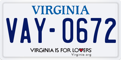 VA license plate VAY0672