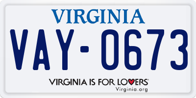 VA license plate VAY0673
