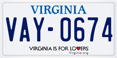 VA license plate VAY0674