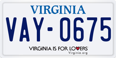 VA license plate VAY0675