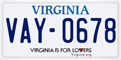 VA license plate VAY0678