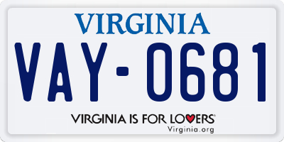 VA license plate VAY0681
