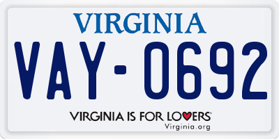 VA license plate VAY0692