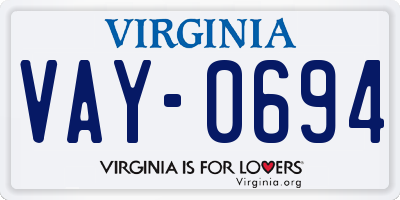 VA license plate VAY0694