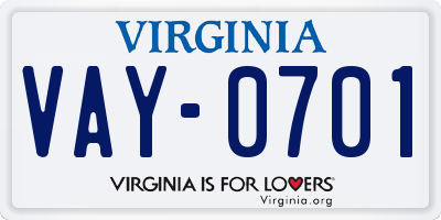 VA license plate VAY0701