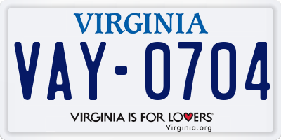 VA license plate VAY0704
