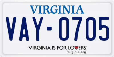 VA license plate VAY0705