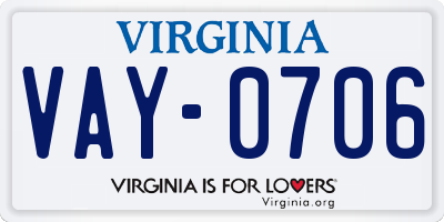 VA license plate VAY0706