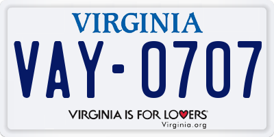 VA license plate VAY0707