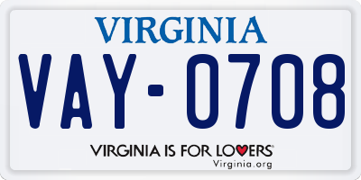 VA license plate VAY0708
