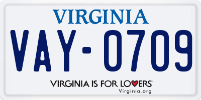 VA license plate VAY0709