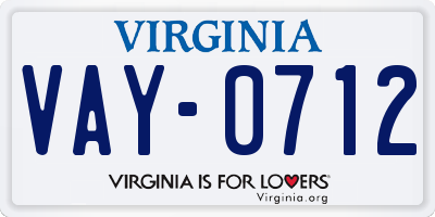 VA license plate VAY0712