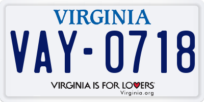 VA license plate VAY0718