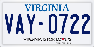 VA license plate VAY0722