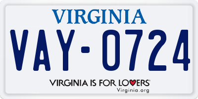 VA license plate VAY0724