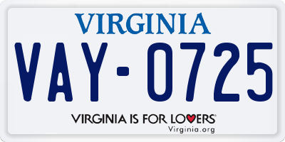 VA license plate VAY0725