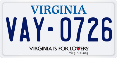 VA license plate VAY0726