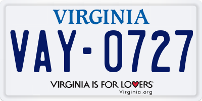 VA license plate VAY0727