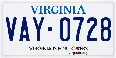 VA license plate VAY0728