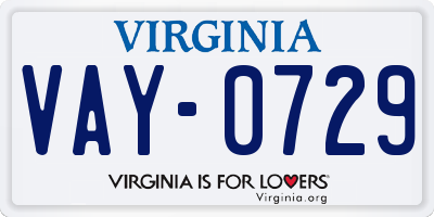 VA license plate VAY0729