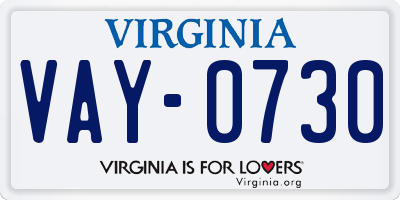 VA license plate VAY0730