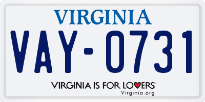 VA license plate VAY0731