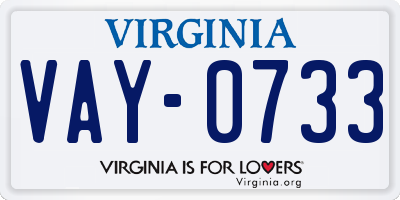 VA license plate VAY0733