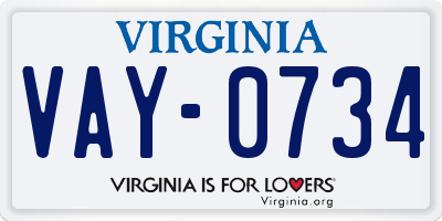 VA license plate VAY0734