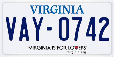 VA license plate VAY0742
