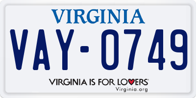 VA license plate VAY0749
