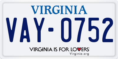 VA license plate VAY0752