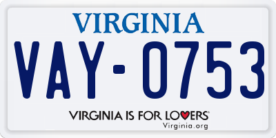 VA license plate VAY0753