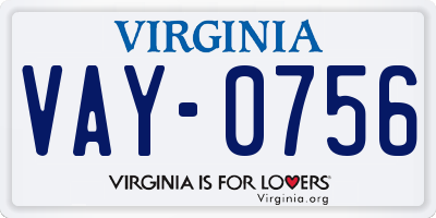 VA license plate VAY0756