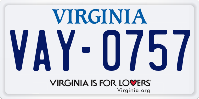 VA license plate VAY0757