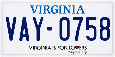 VA license plate VAY0758