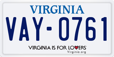 VA license plate VAY0761