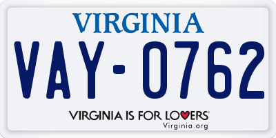 VA license plate VAY0762