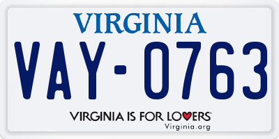 VA license plate VAY0763