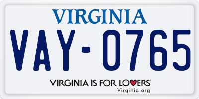 VA license plate VAY0765