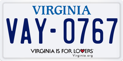 VA license plate VAY0767