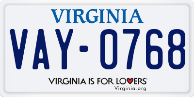 VA license plate VAY0768