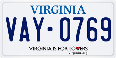 VA license plate VAY0769