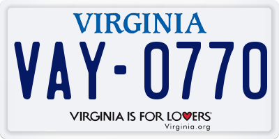 VA license plate VAY0770