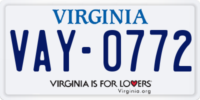 VA license plate VAY0772