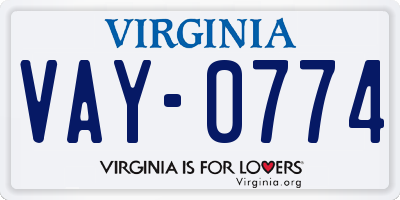 VA license plate VAY0774